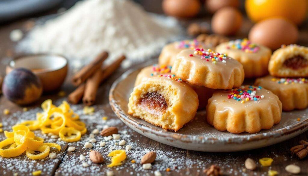 Nucatoli fatti in casa: biscotti ripieni di fichi, miele e frutta secca, con glassa al limone