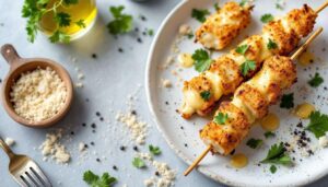 Spiedini di pollo e formaggio: croccanti fuori, filanti dentro (con doppia panatura)