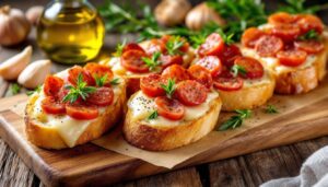 Bruschetta stracchino e salsiccia, grande classico perfetto per l'antipasto dell'Epifania
