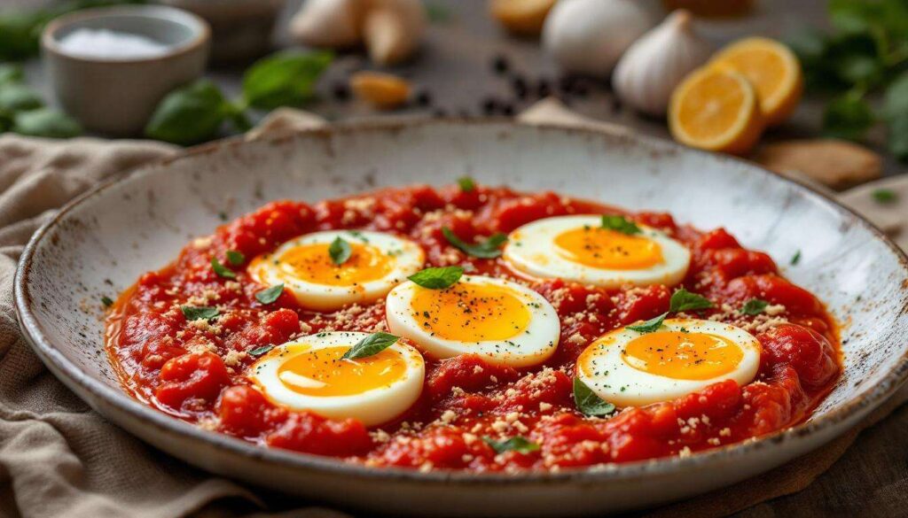 Pasto semplice per la sera: la ricetta delle uova gratinate al sugo di pomodoro