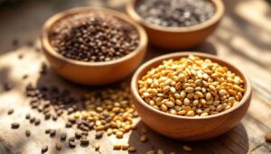 Tre tipi di semi ricchi di collagene che possono essere consumati come snack.