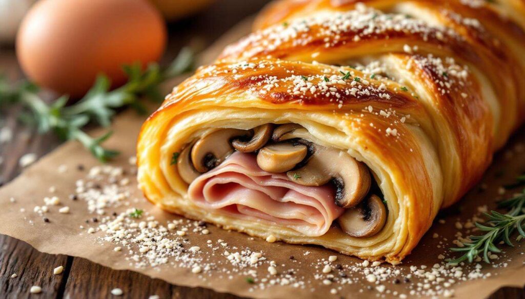 Strudel salato prosciutto e funghi: la treccia di sfoglia croccante che fa subito aperitivo