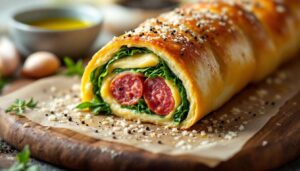 Rotolo di zucchine al forno con formaggio spalmabile, salame e rucola: facile e da preparare in anticipo