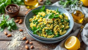 Pasta al pesto di rucola e mandorle: il condimento di primavera pronto in 2 minuti