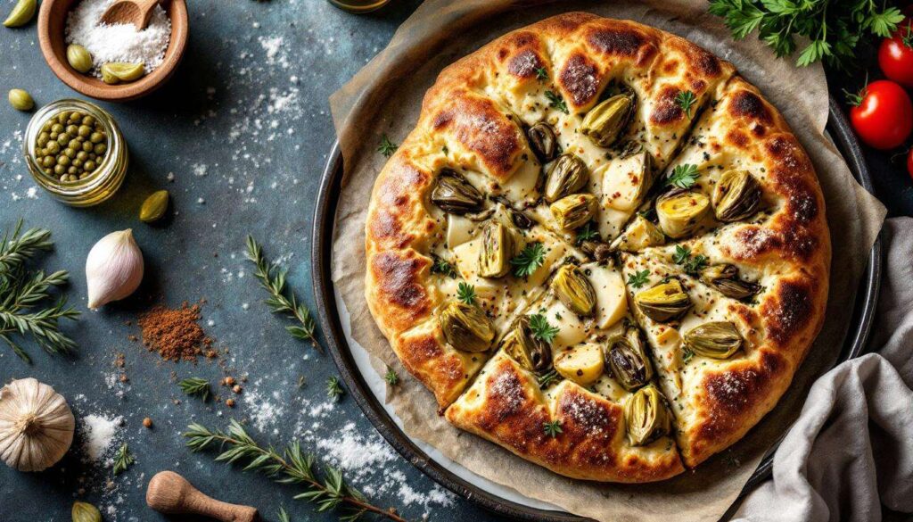Focaccia ripiena di carciofi e scamorza: croccante fuori, filante dentro