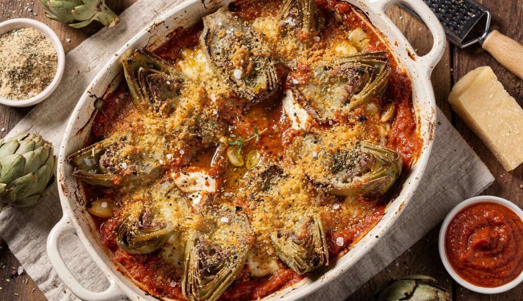 Parmigiana di carciofi al forno: strati filanti e croccanti senza friggere