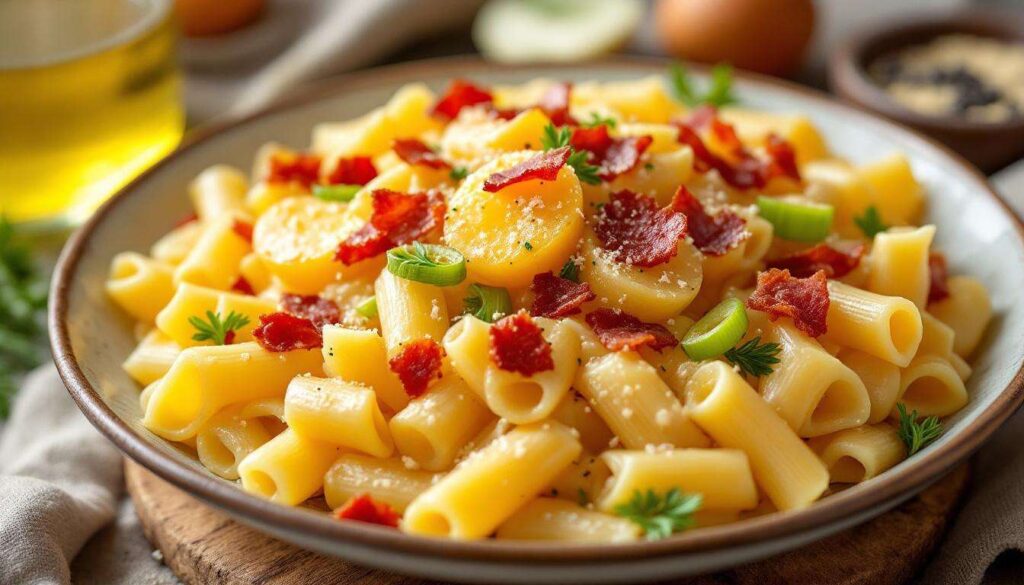 Pasta crema di patate e porro, la ricetta con pancetta croccante per stupire con gusto