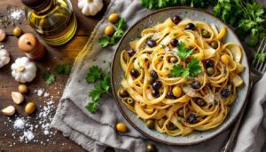 Porri in padella aromatici con olive taggiasche e capperi, gustosi