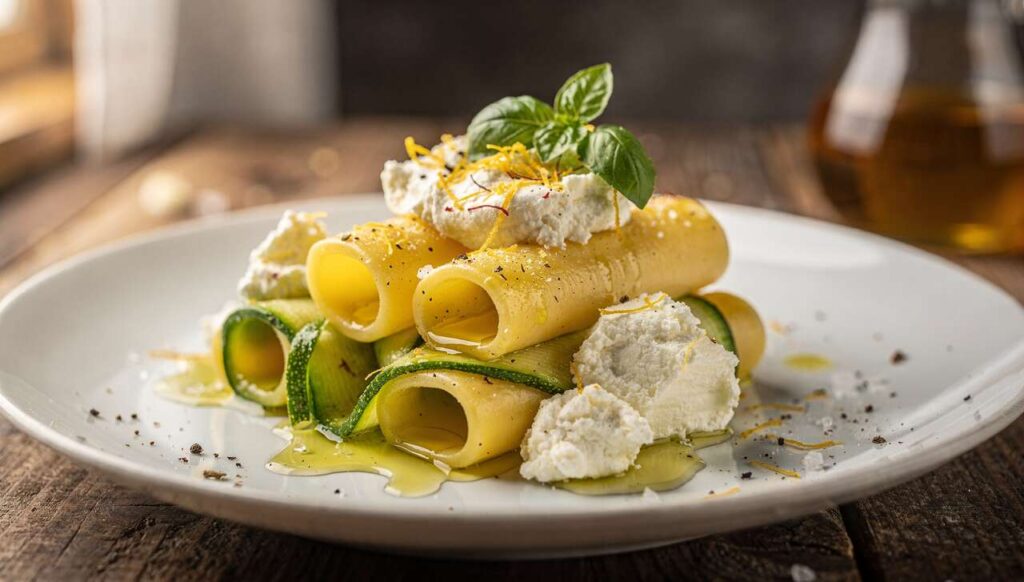 Paccheri con zucchine ricotta e zafferano profumato