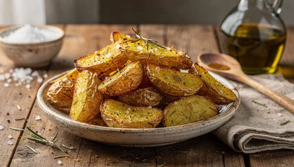 Patate al forno croccantissime: il trucco della precottura in acqua e bicarbonato che cambia tutto