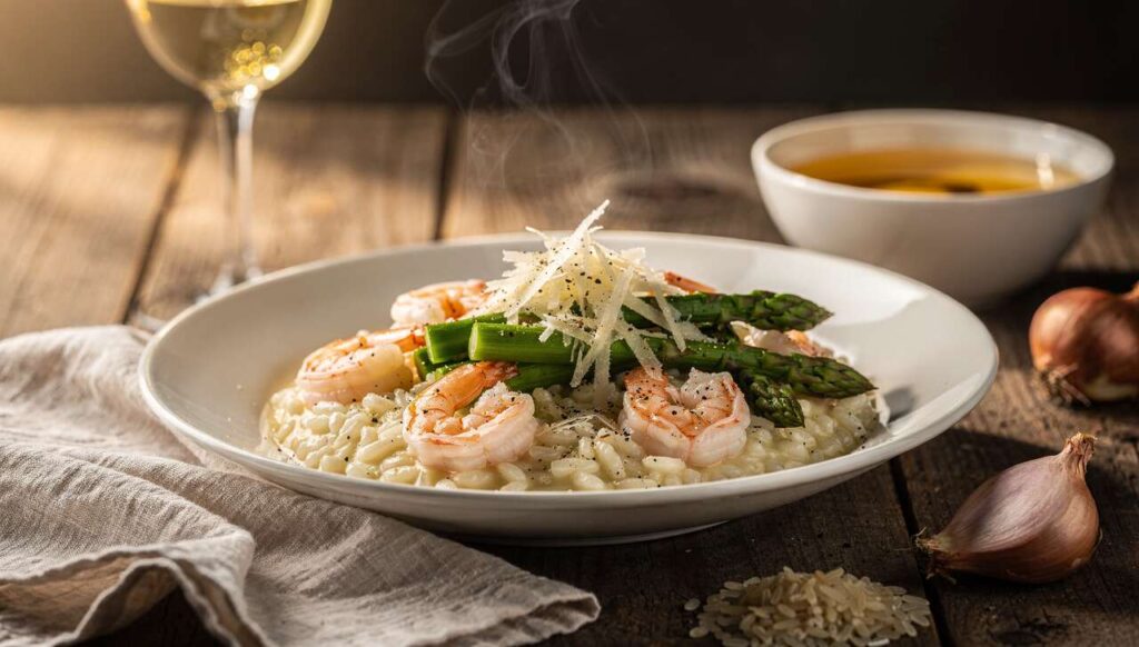 Risotto con asparagi e gamberi: il primo piatto elegante di primavera pronto in 20 minuti