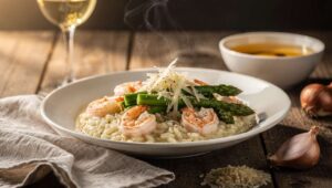 Risotto con asparagi e gamberi: il primo piatto elegante di primavera pronto in 20 minuti