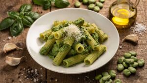 Pasta al pesto di fave e pecorino romano: il primo piatto verde di marzo pronto in 10 minuti