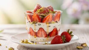 Fragole con crema al mascarpone e granella di pistacchio, il dessert di primavera in 5 minuti
