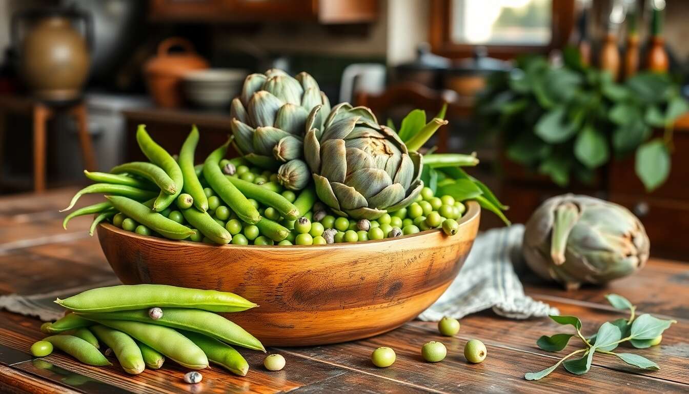 Les ingrédients phares : fèves, petits pois et artichauts Les ingrédients phares : fèves, petits pois et artichauts