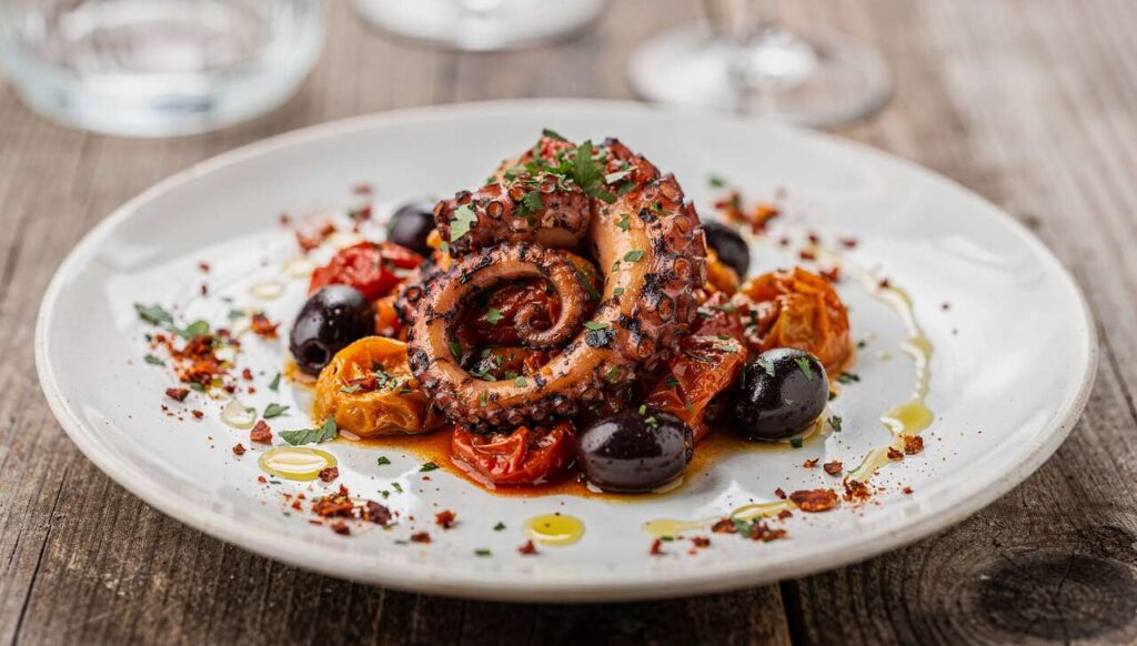 Polpo alla luciana con olive di Gaeta e pomodorini del Piennolo, la ricetta napoletana che cuoce da solo in 45 minuti