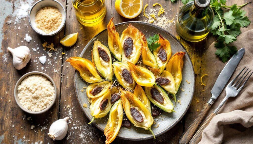 Fiori di zucca ripieni di ricotta e alici al forno: l'antipasto romano leggero che apre la stagione estiva