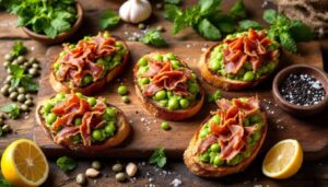 Crostini toscani con crema di fave e guanciale croccante: l'antipasto del 25 aprile pronto in 10 minuti