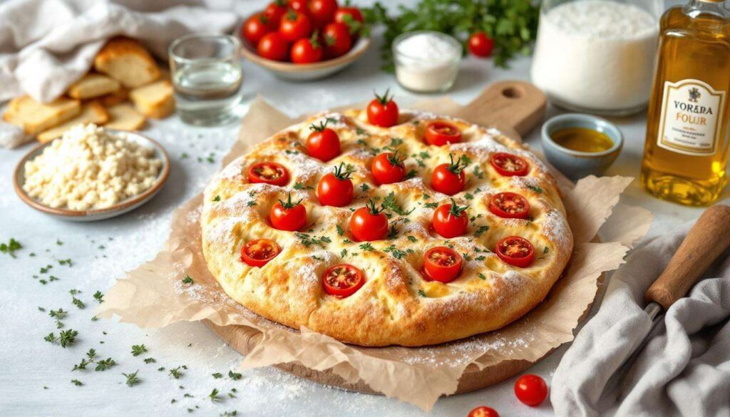 Focaccia genovese di Benedetta Rossi con pomodorini e origano: alta, soffice e pronta in 90 minuti con una sola lievitazione