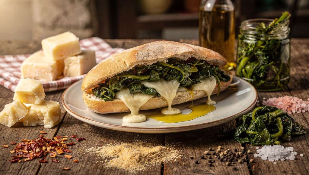 Panuozzo di Gragnano farcito con provola e friarielli: lo street food campano pronto in 15 minuti