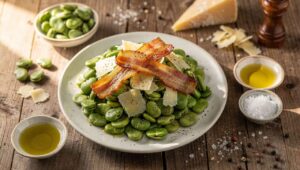 Fave e pecorino romano con guanciale croccante: il piatto del Primo Maggio a Roma pronto in 8 minuti