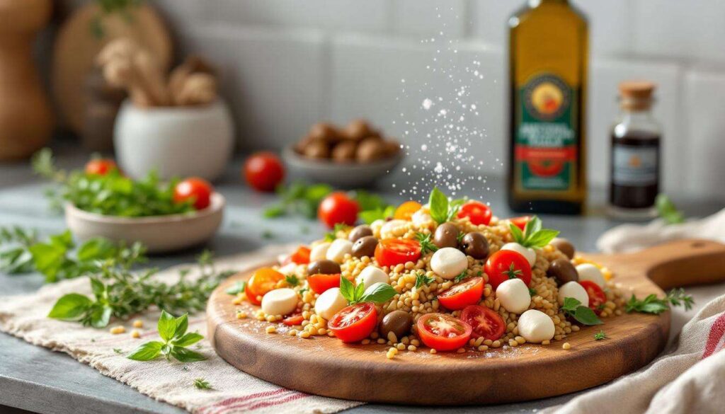 Insalata di farro con pomodorini di Pachino e mozzarella di bufala campana, pronta in 12 minuti