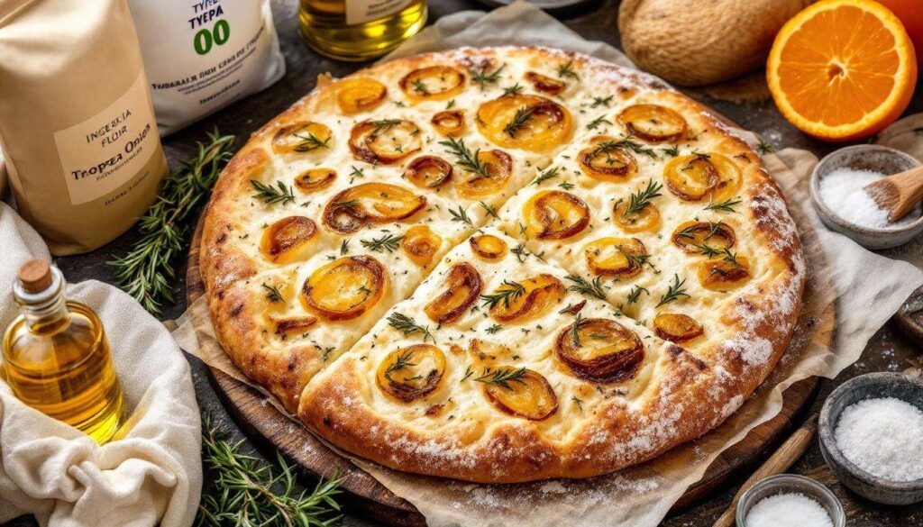 Focaccia genovese alta con cipolle di Tropea, lo street food ligure pronto in 90 minuti totali