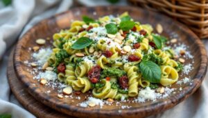 Pasta fredda al pesto trapanese con mandorle e pomodorini, il primo del picnic del 25 aprile