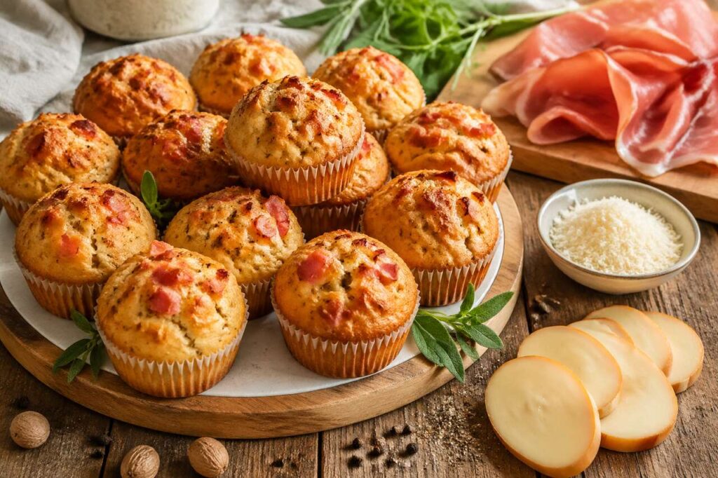 Benedetta Rossi prepara 12 muffin salati con prosciutto di Parma per la scampagnata del 1° maggio