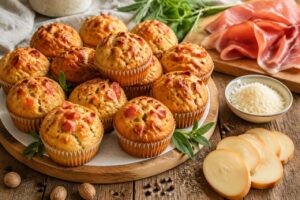 Benedetta Rossi prepara 12 muffin salati con prosciutto di Parma per la scampagnata del 1° maggio