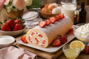 Benedetta Rossi prepara il rotolo di pan di Spagna alle fragole, il dolce della Festa della Mamma in 45 minuti