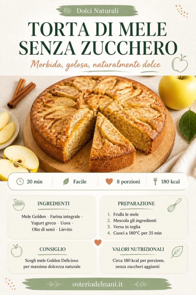 Torta di mele senza zucchero a fette su tagliere di legno con cannella — ricetta naturale